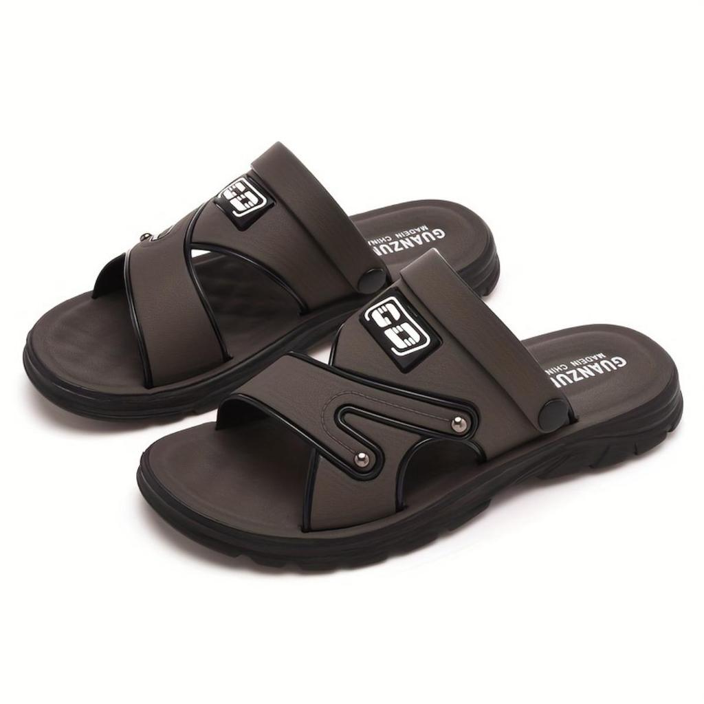 Men's Monogram Design Casual Dual Use Sandals Slippers, Summer Outdoor Non-slip Beach Shoes