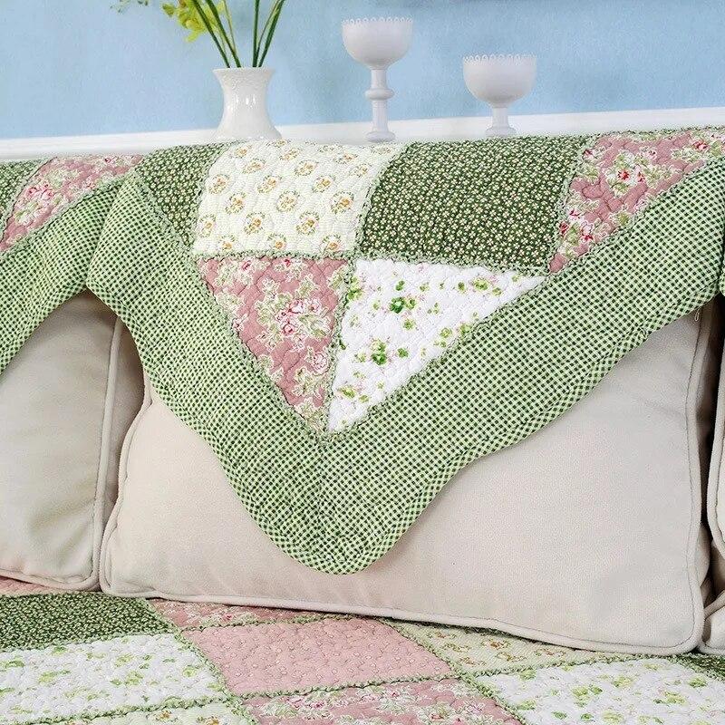 Green Floral Sofa Covers Couch Pastoral Washed Cotton Plaid Fabric Corner Towel Pillow Slip Seat Cushion Recliner Chair Cover