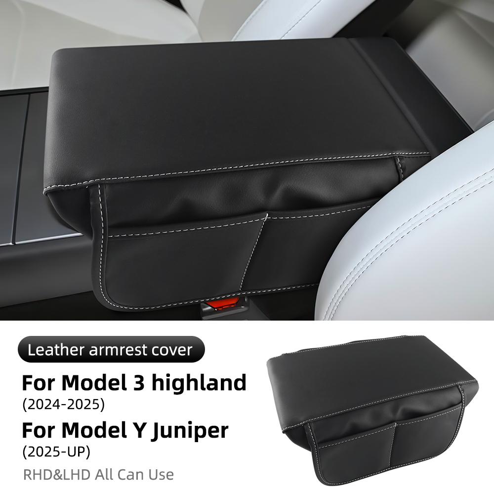 Leather Armrest Box Protective ABS Cover For Tesla Model 3 Model Y 2017-2025 Highland 2025 Juniper 2025 Arm Rest Lid Accessories