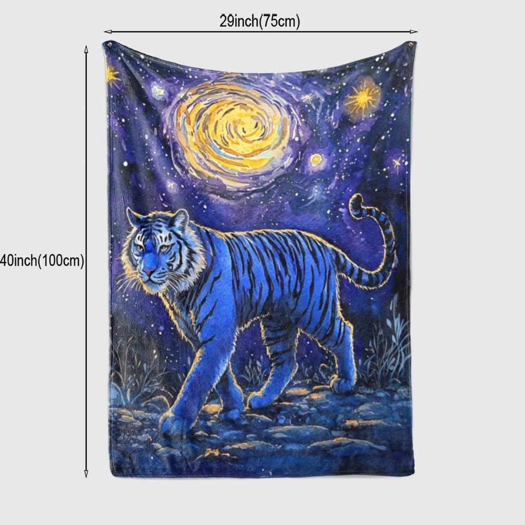 1pc Contemporary Tiger Print Flannel Fleece Blanket, 100% Polyester, All Seasons, Tear Resistant, Knitted, Animal Theme, Gift fo