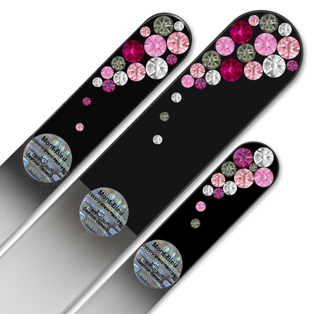 Set mit 3 tschechischen Nagelfeilen aus schwarzem Glas mit Kristallen BB-BMS