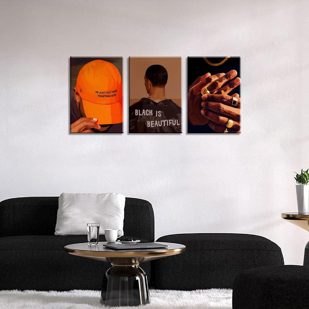 Black Men Canvas Wall Art Set of 3 Fashion African American Black Man Posters Prints Black Art Wall Decor Pictures for Living Room Bedroom