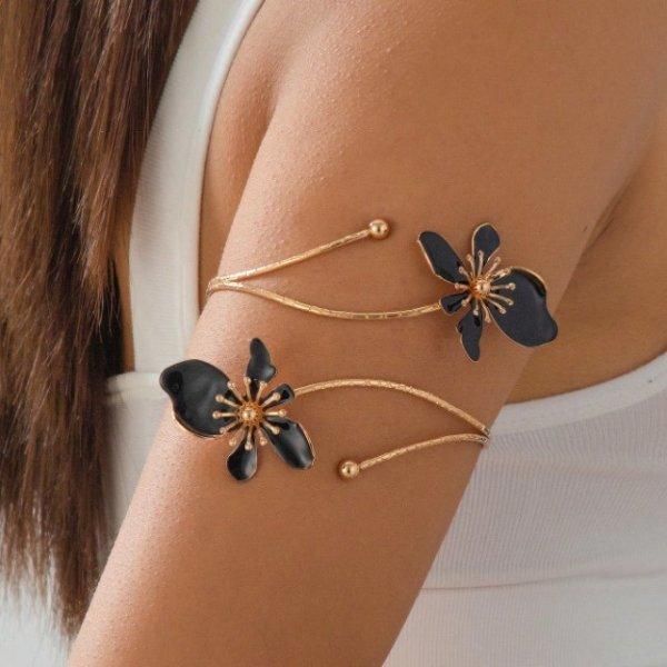 Pulsera brazalete de flor de esmalte elegante estilo boho para mujer, brazalete geométrico en espiral de moda, joyería para fiesta en la playa