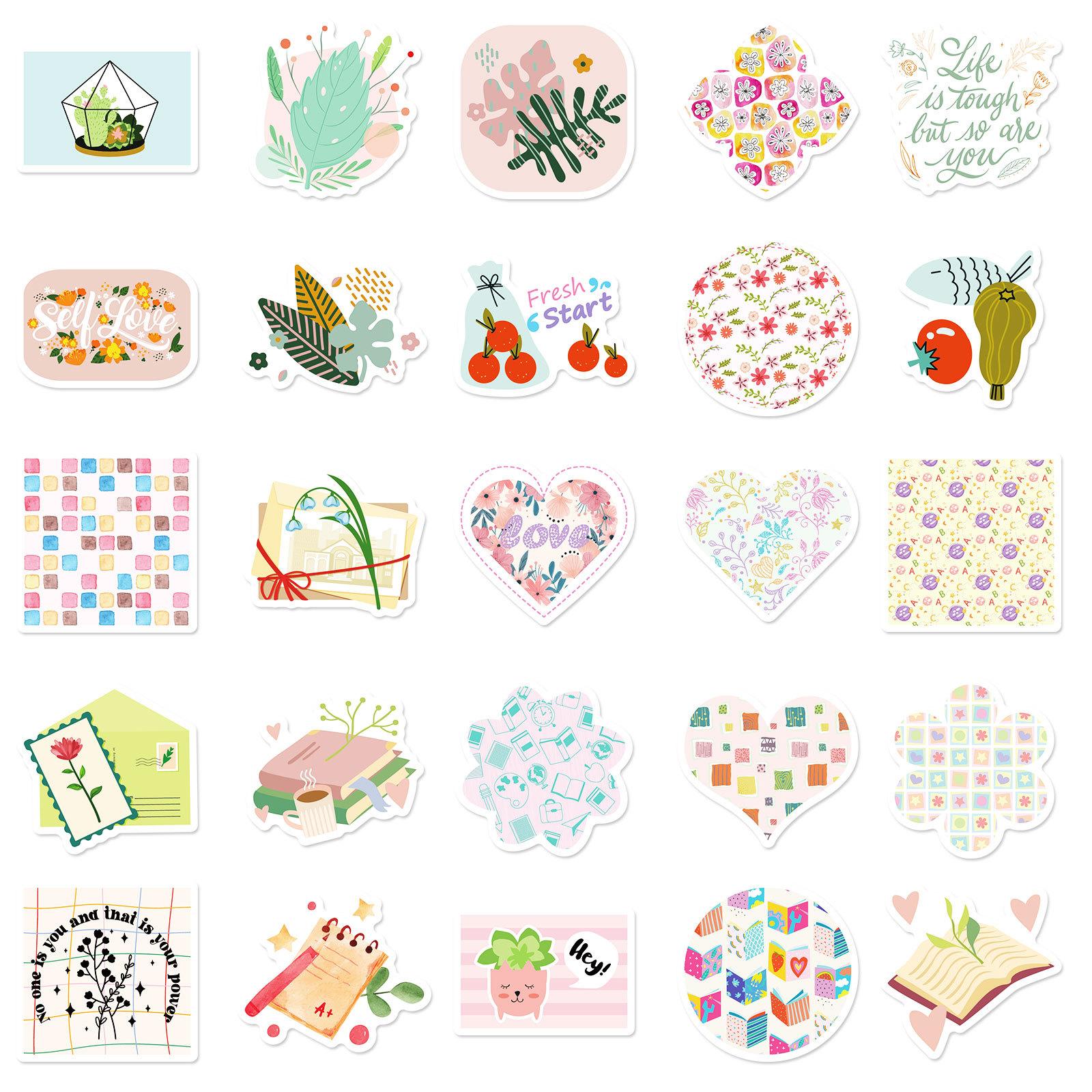 

50 Самодельных Маленьких Свежих Граффити Декоративных Наклеек Девушка Розовый Цветок Растения Неповторяющиеся Водонепроницаемые Наклейки