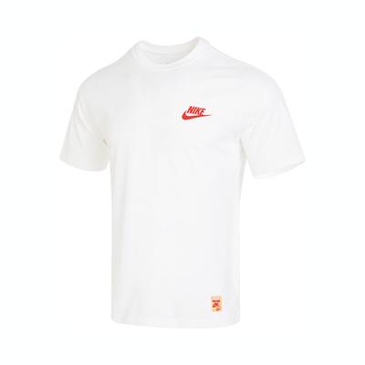 Logo Print Round Neck Short Sleeve Fitness Training T-Shirt with Drop Shoulders In Vintage American Style Men Tops White FB9806-100