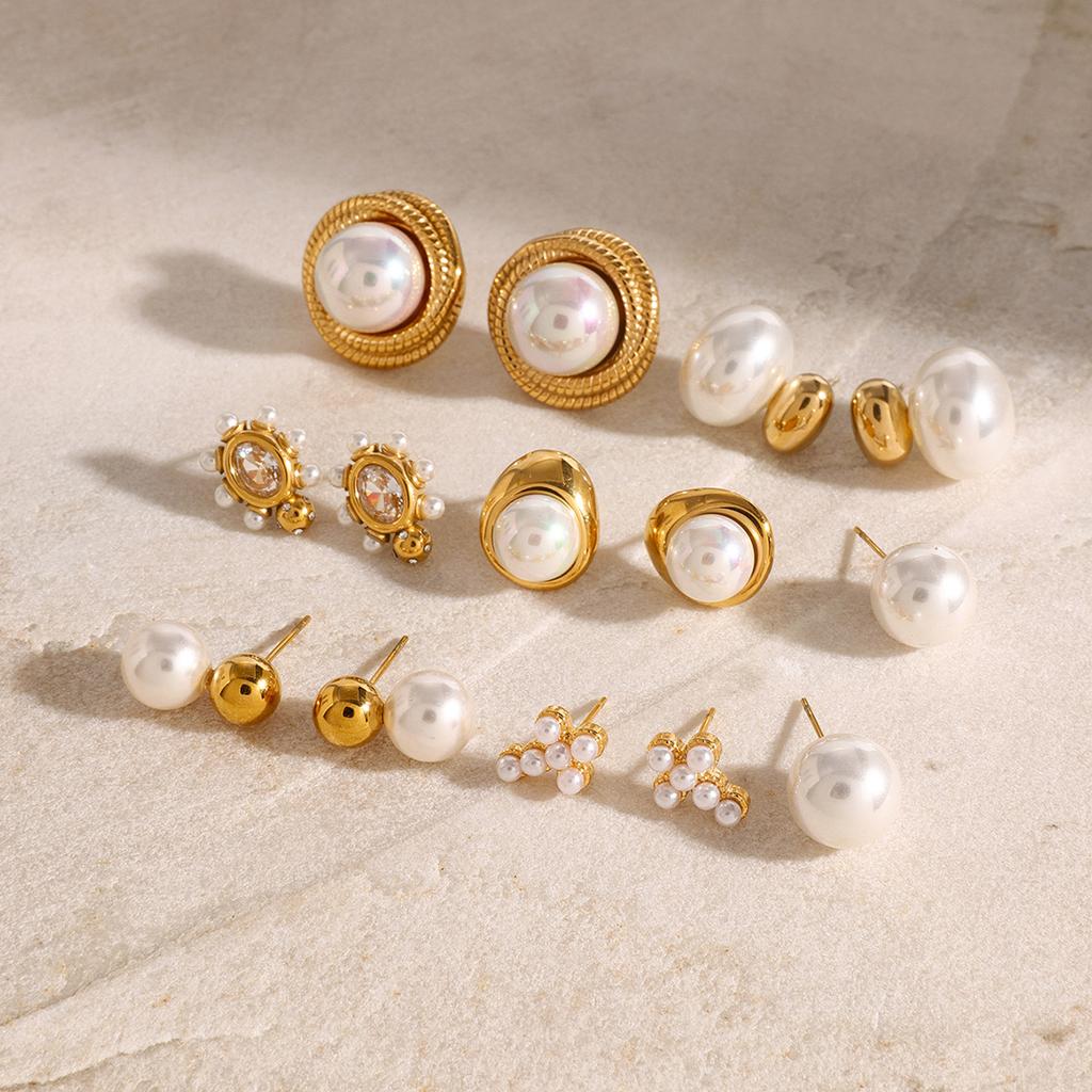 Stainless steel pearl stud earrings titanium steel earrings European and American earrings