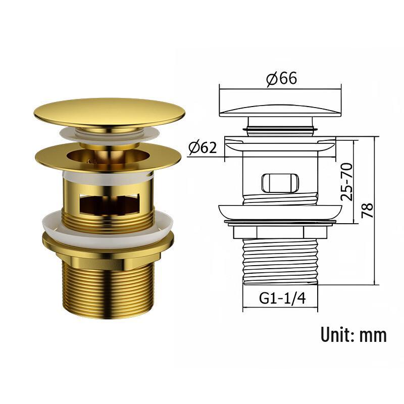 Golden Stainless Steel Pop-Up Basin Drain