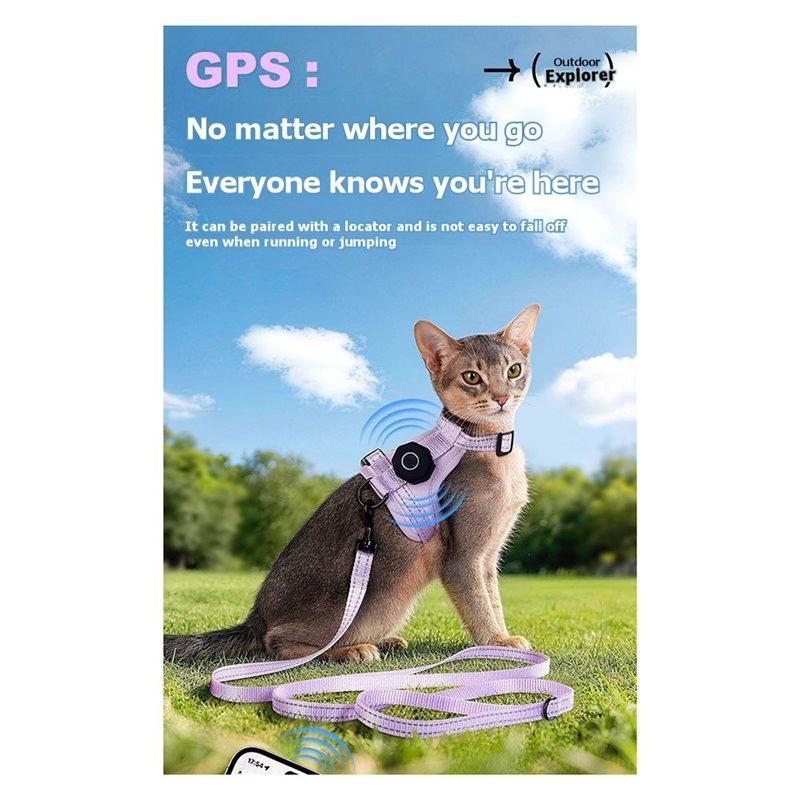 ABKP-Escape-Proof Cat Harness XS With For Airtag Holder Reflective Adjustable Kitten Vest For Outdoor Walking Cat