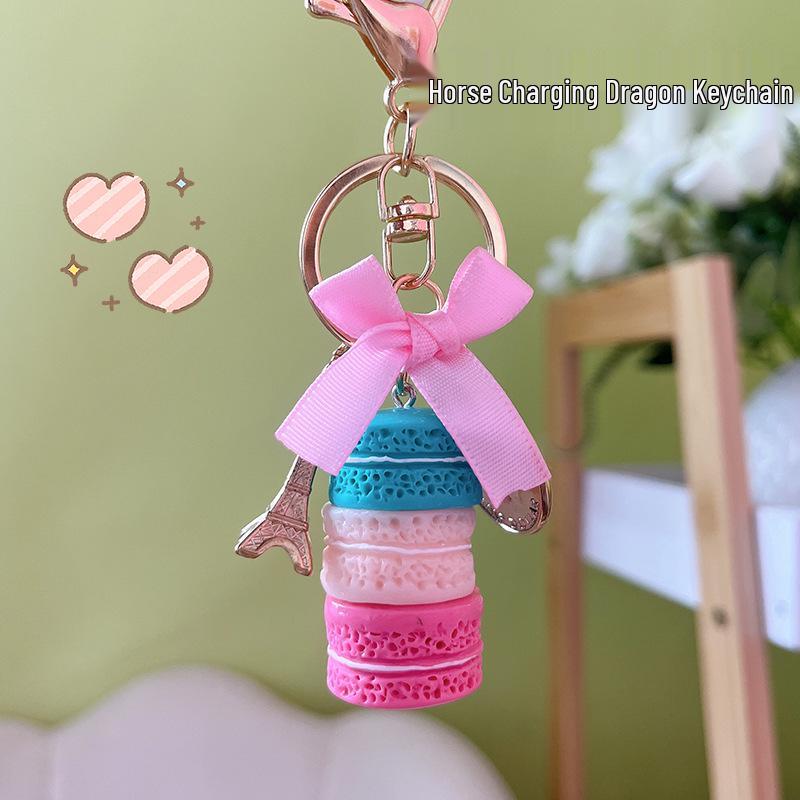 Exquisite Macaron Cake Keychain - Cute Couple Bag Charm, Stylish Car Pendant