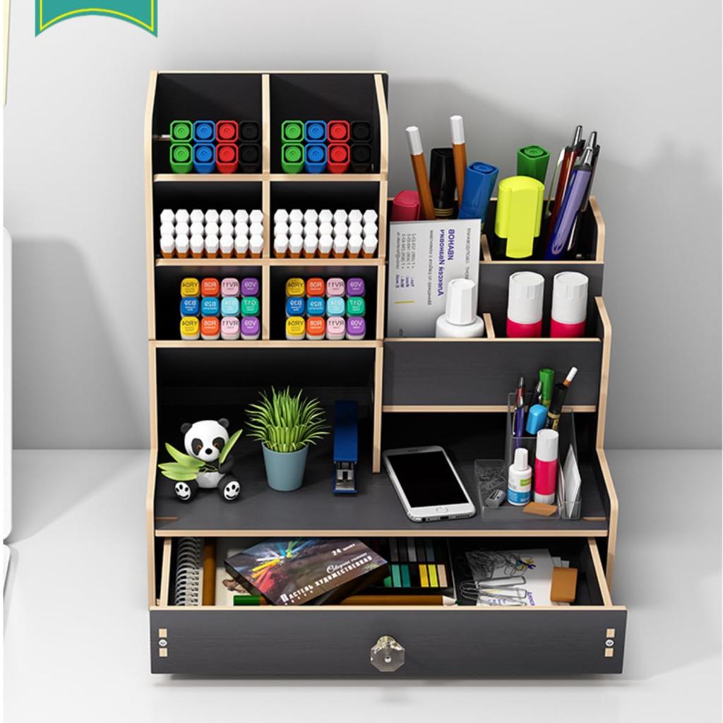 Molioon Desktop Storage Pen Wooden Pen Multifunctional Stationery Assembly Scandinavian Large for Adults Box, Holder, Stand, Organizer, Required,