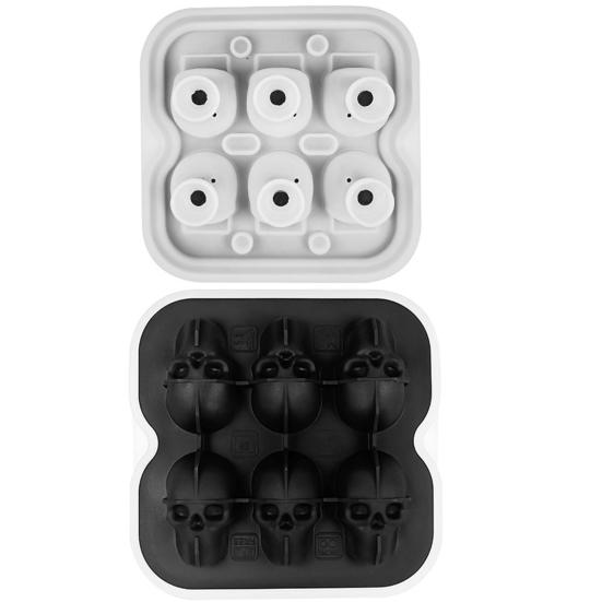 Skull Ice Cube Mold 6-Cavity Silicone Ice Tray for Whiskey Cocktails Food-Grade Flexible Ice Maker for Halloween Parties