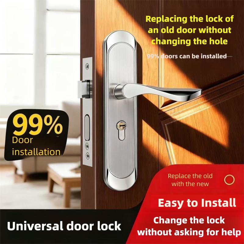 Stainless Steel Household Indoor Door Lock Universal Type Wooden Door Lock Tamper Free Adjustable Door Handle Bedroom Door Lock
