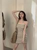 Spice girl retro striped knitted suspender dress women's summer new skirt waist thin a word short skirt