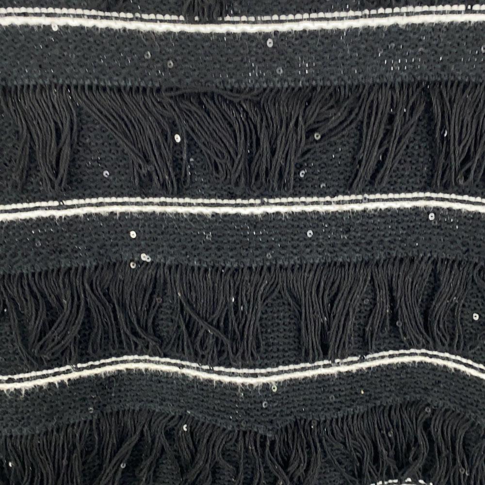 Drawer Border Short Sleeve Fringe Knit 1 Black Cut Women Used