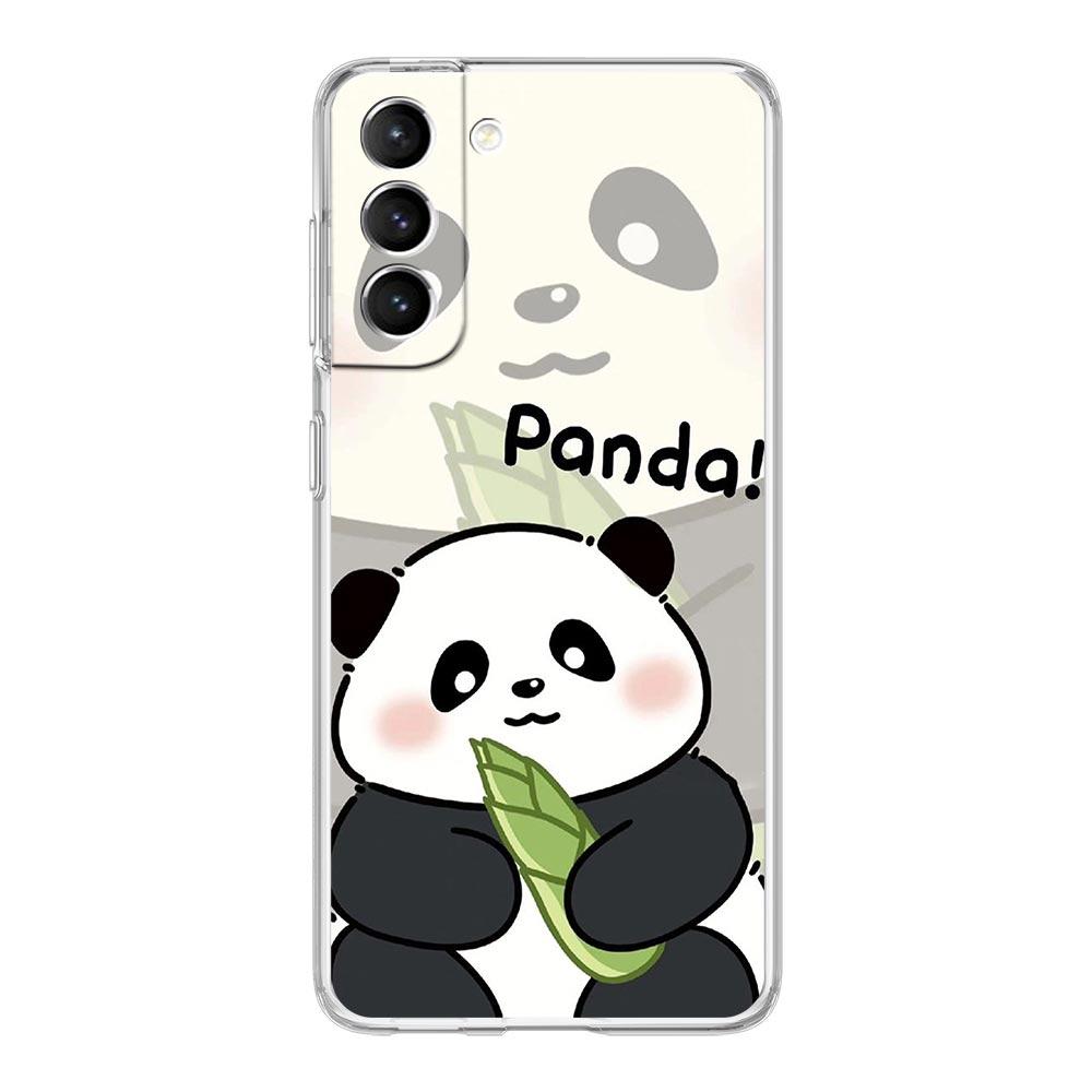 Cute Panda Climbing Bamboo Phone Case For Samsung Galaxy S24 S23 S22 S20 Ultra S21 FE 5G S10 S9 Plus S10E S8 Soft Clear Cover