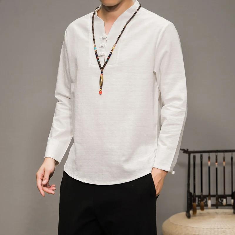 

Весна Осень Мужская Свободная Футболка с Длинным Рукавом Мужская Хлопковая Однотонная Футболка Мужской Костюм Тан Традиционный Китайский Стиль Топы Футболки 4XL белый