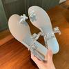 2025 summer new women's pearl round head flat bottom rhinestone lace one word with comfortable two wear cool slippers