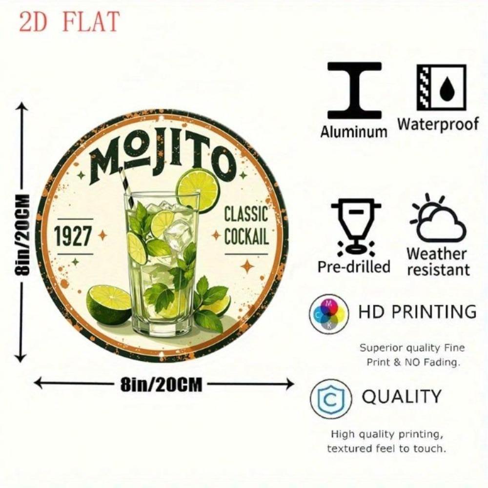 Vintage plechová cedule Mojito koktejl, kulatá, rustikální dekorace na stěnu