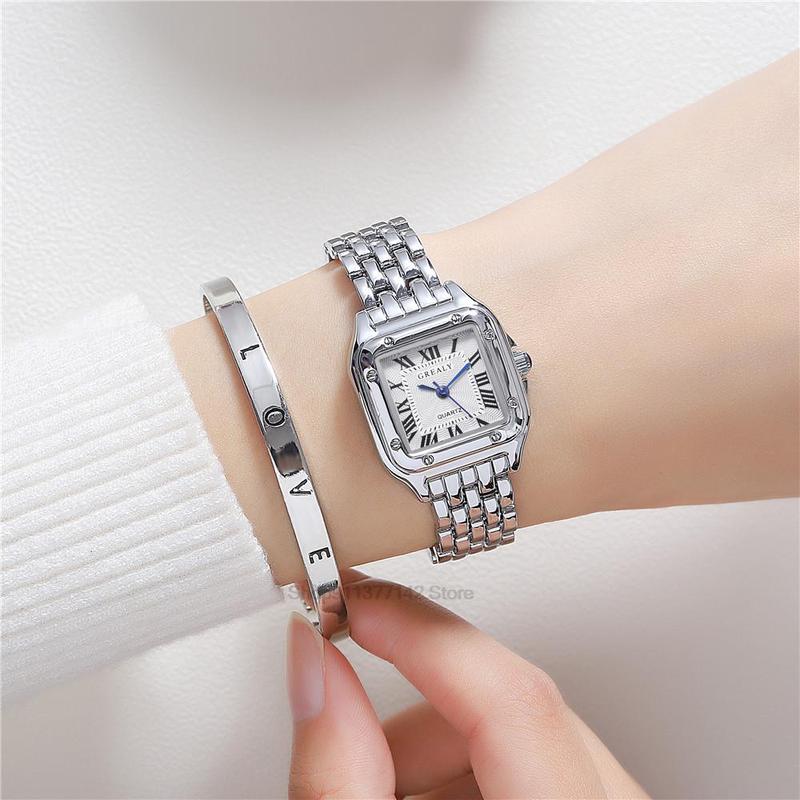 Orologi da polso al quarzo da donna di lusso con cinturino in lega d'oro, orologi quadrati alla moda, orologi da polso da donna con scala romana