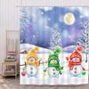 Snowman Cartoon Christmas Winter Shower Curtain Merry Christmas Red Bird Snowy Pine Bathroom Decor Polyester Bathtub Curtain