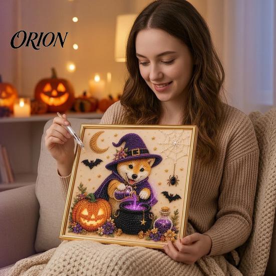 Clean Paint Free Art Set Halloween Faux Pearl Painting Kit, Puppy Ghost 3D Craft Unique Handmade Gift Idea for Adults Beginners, Home Wall Decor, DIY