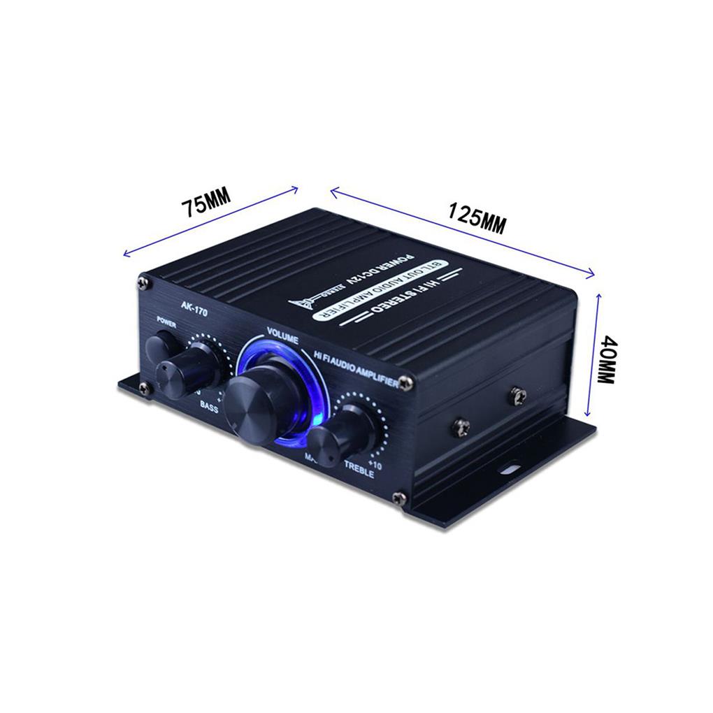 AK170 Mini Digital Power Audio Car Amplifier Blue Light Stereo Audio Amplifier for Home Theater Club Party Music 12v Power