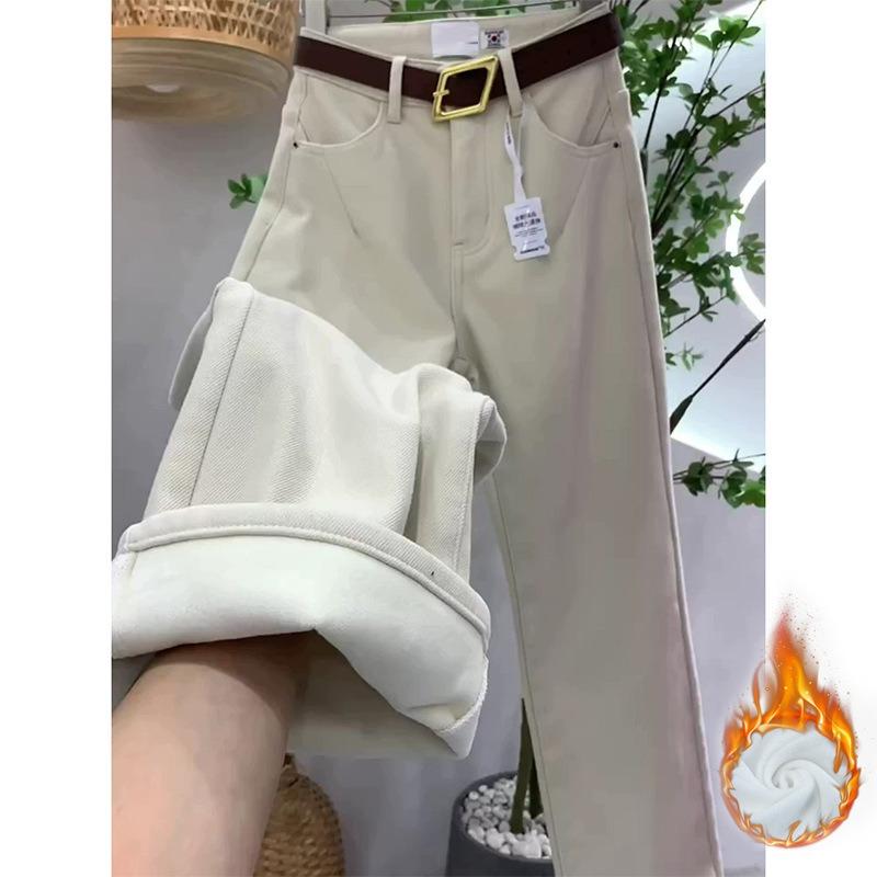 Fleece jeans women's new autumn and winter, new loose and thin straight trousers