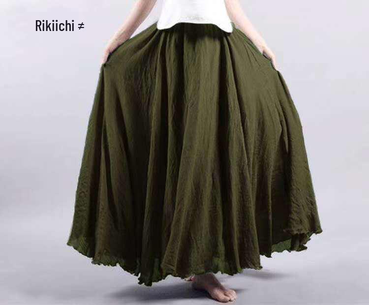 Plus Size Cotton Linen Midi Skirt - 42 Colors, Solid A-Line Style, 2 Yards Long.