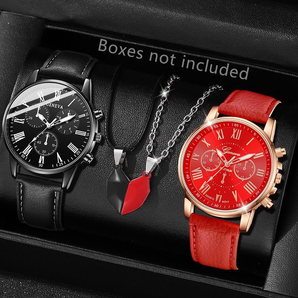 1/2 Stück Set Paar Mode Lässig Lederuhren Damen Einfaches Zifferblatt Quarz Armbanduhren Dress Uhr Montre Femme