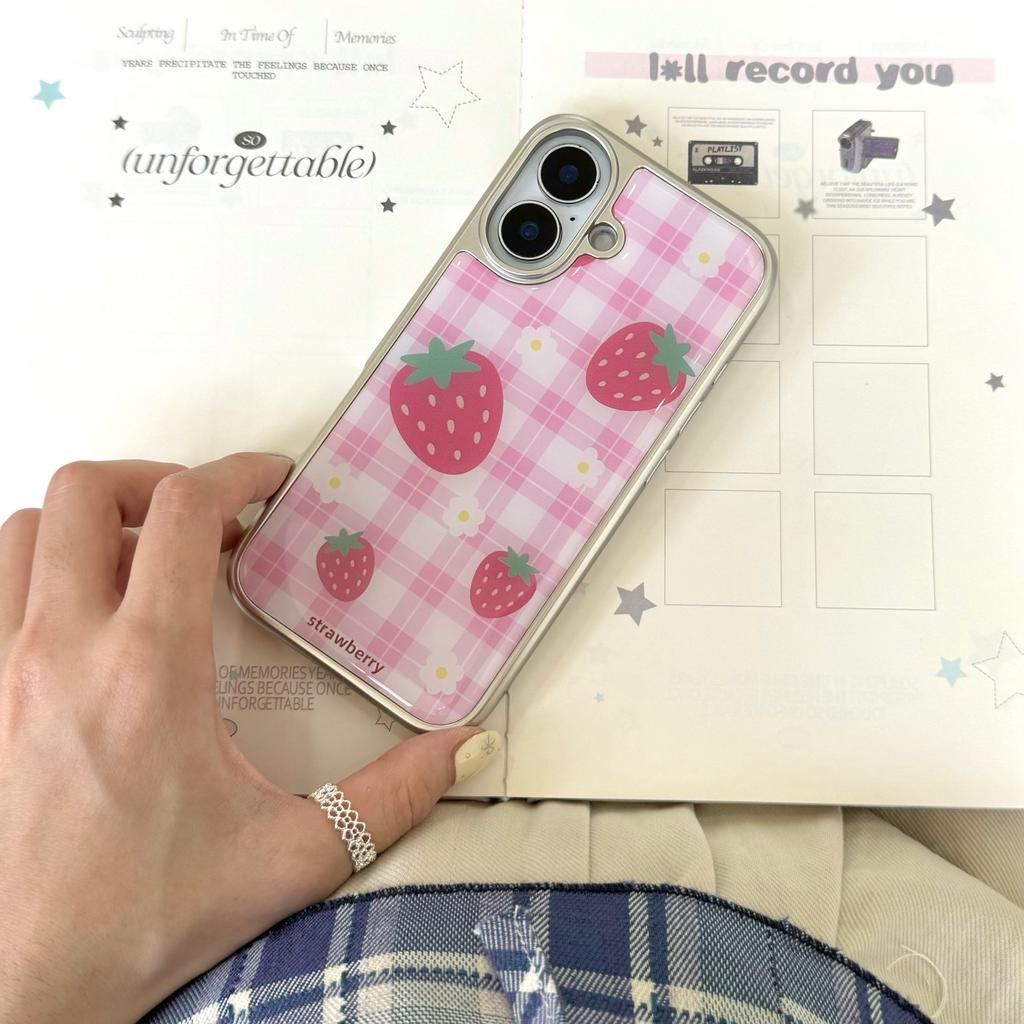 For iPhone 16 Case Epoxy Strawberry Pattern Hard PC Phone Cover