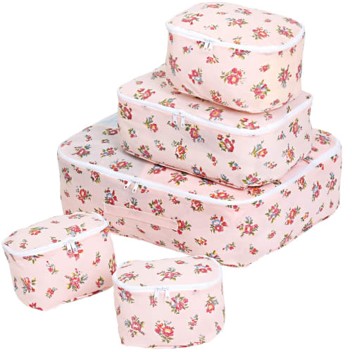 Astro Travel Pouches, Light Pink, Floral Print, Set of 5, Non-Woven Fabric, Travel Case, Small Item Organizer, Travel Storage Pouch, Packing, 183-15