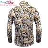 Cozy Up Vintage Yellow Floral Print Mens Shirts Luxury Paisley Slim Fit Long Sleeve Chemise Homme Streetwear For
