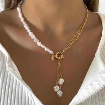 Barock Simulierte Perlen Lange Quaste Anhänger Halskette Für Frauen Perlen Link Kette NecklaceTrend Hochzeit Schmuck