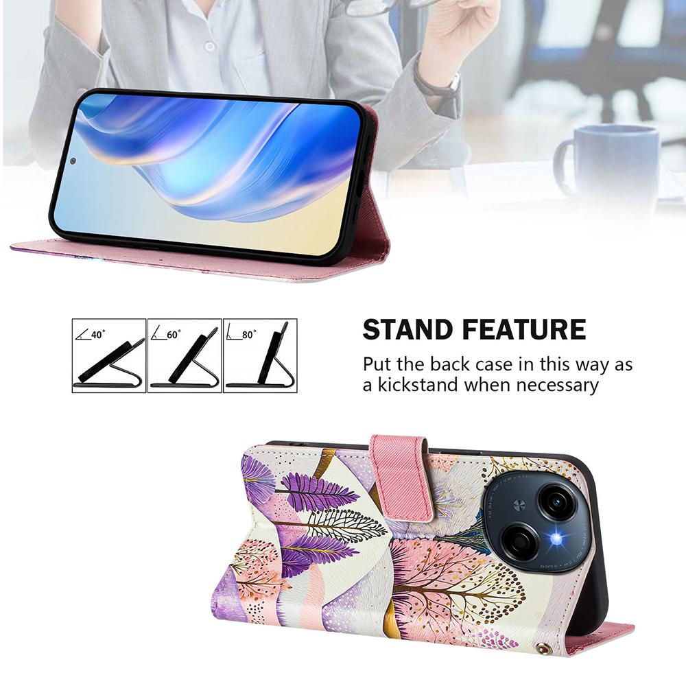 Coloured Drawing Wallet Case for Tecno Spark Go 1 20 Pro Plus 30C Camon 30 Pova 6 Neo Pop 9 Stand Card Holder Strap Phone Cover