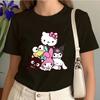 Hello Kitty and Friends Pattern Tshirt Round Neck Short Sleeved Design with Keroppi Cinnamoroll Fashion Womens Clothing