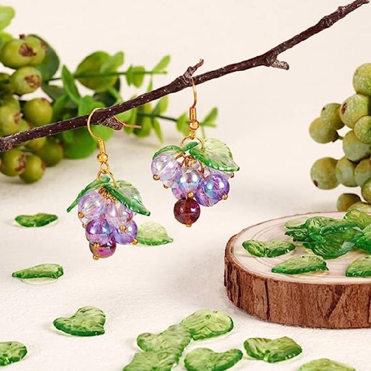 100pcs Acrylic Green Leaf Charm Pendant DIY Keychain Jewelry Making Findings