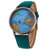 Women's World Map Dial Denim Fabric Strap Analog Quartz Students Wrist Watch