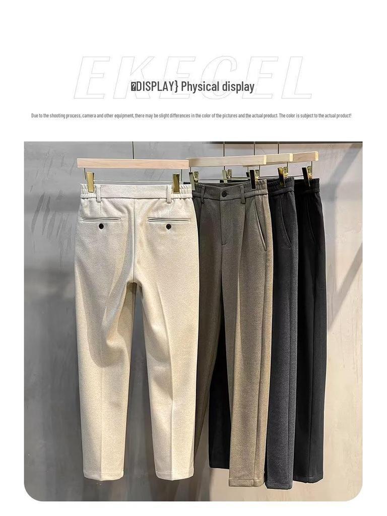 Men's Slim Fit Wool Trousers - Business Casual Nine-Point Style for Spring, Autumn, and Winter