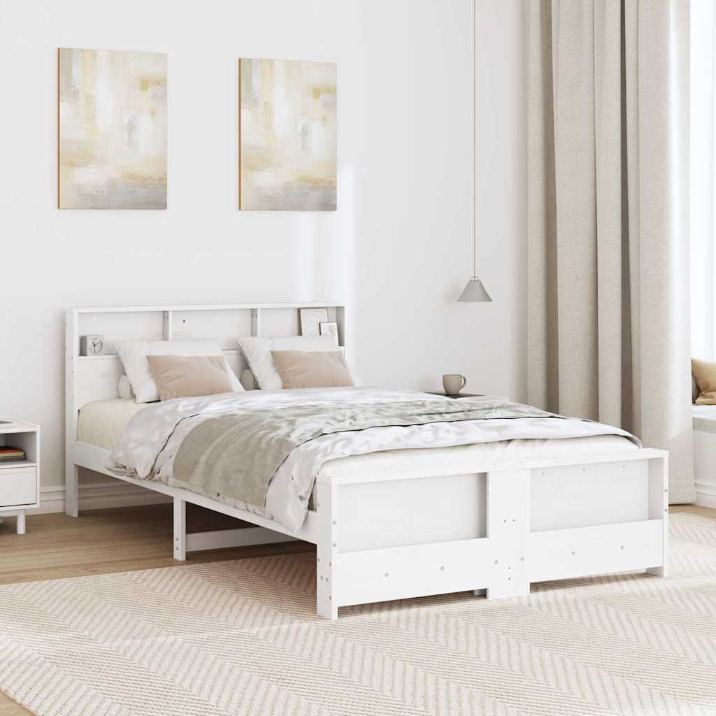White Bed Frame with Headboard 120 x 190 cm Wood Based Material
