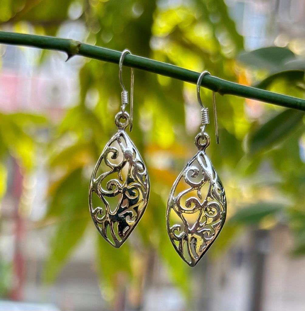 925 Sterling Silver Oxidized Danglers Earrings JHUMKA, Long Linear Earring, Cutwork FREE SHIP, 2.15 Gm