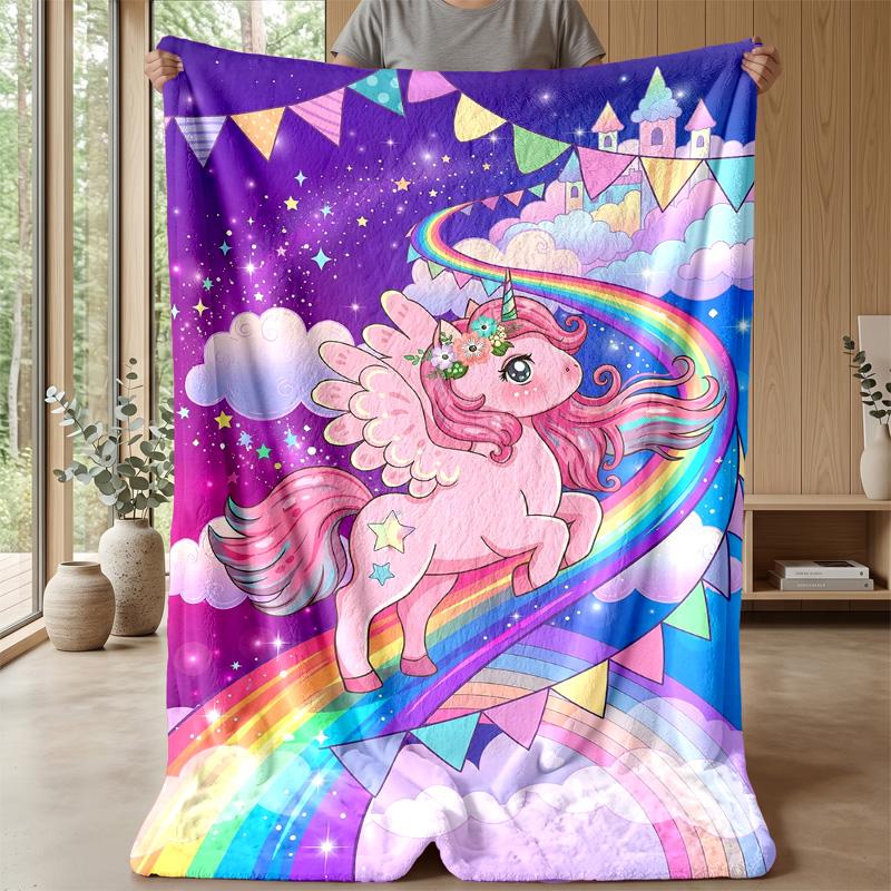 Pink Unicorn Rainbow Theme blanket Lightweight Warm Flannel Blanket Decorative Throw Blanket for Home Decoration
