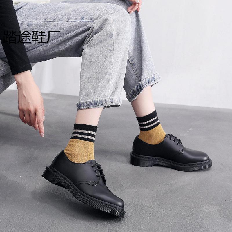 Hot-selling low-top small leather shoes women's genuine leather large-size pure black round head men's couple casual tooling shoes
