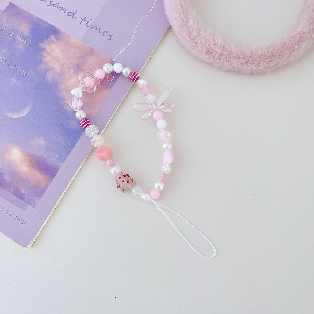 Handmade Beaded Phone Strap Sweet Fresh Style Acrylic 25cm Phone Case Lanyard for Girls