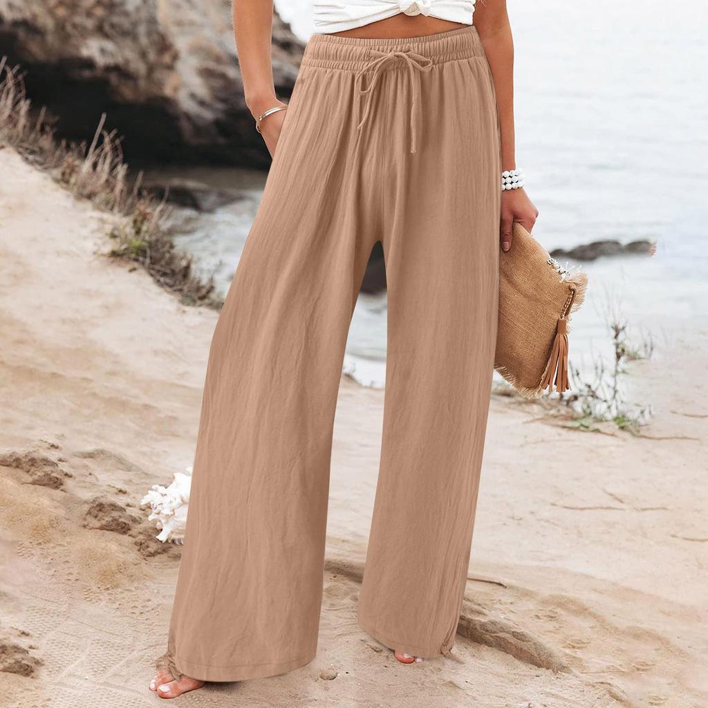 2023 Elastic Solid Color Wide-Leg Casual Long Pants - Hot Style for Europe and America