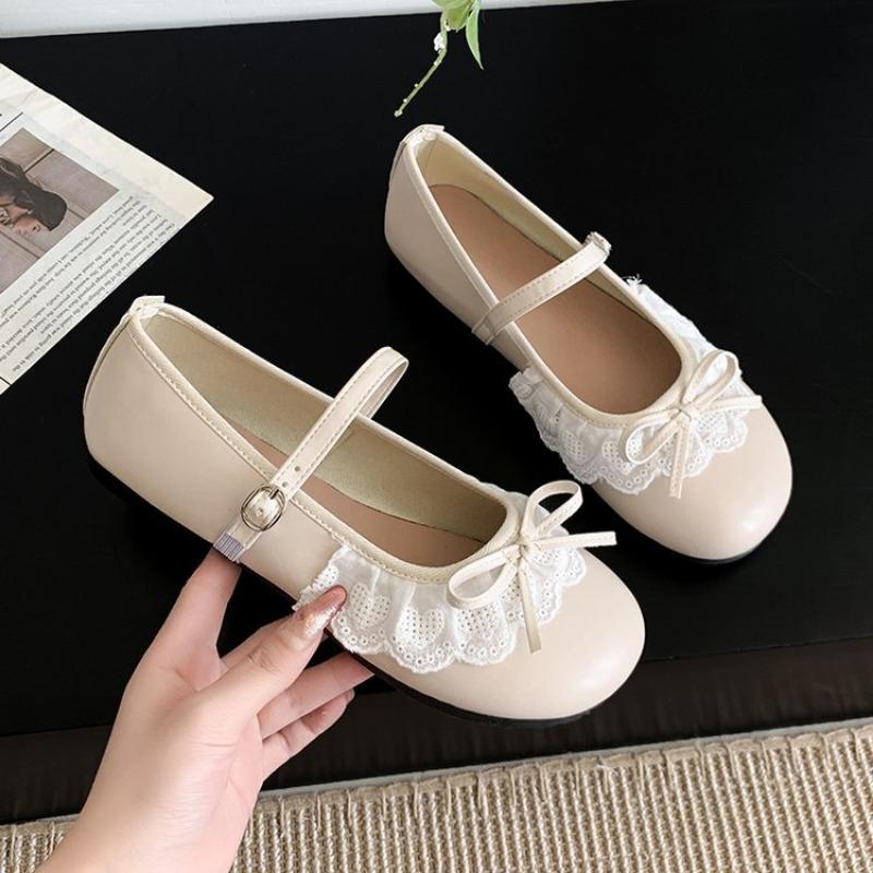 

Lace cute Mary Jane shoes flat bottom shallow mouth single shoes with skirt bow casual shoes 40