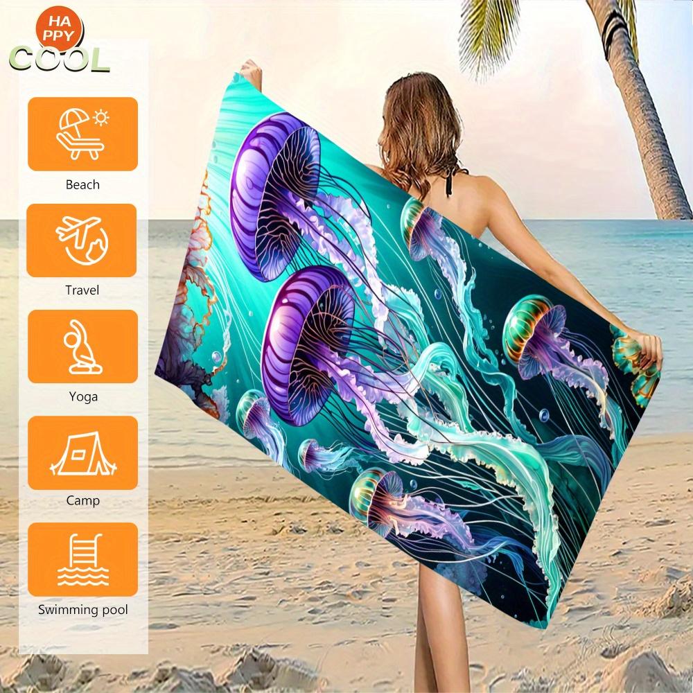 Jellyfish Print Beach Towel Quick Dry Sand Stain Resistant Sun Protection Summer Outdoor Towel