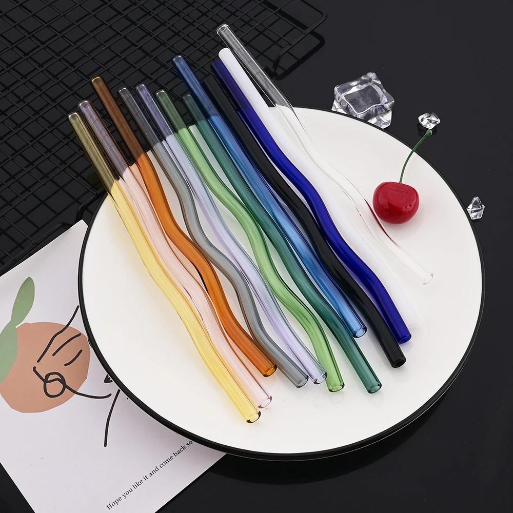 5Pcs/Set Glass Straws Wavy Reusable Drinking Straws Colorful Eco-friendly Straws for Drinks Coffee Milk Tea Straw Barware