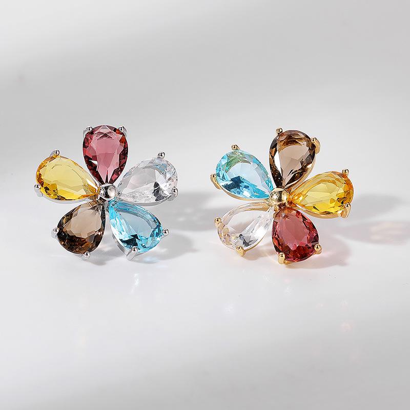 Five-Petal Flower Zircon Brooch Pin for Blouse Collars