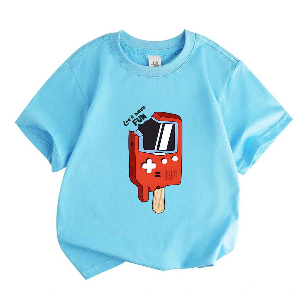 Kids Boys Girls 100% Cotton Crew Neck Short Sleeve T-Shirt, Funny Retro Gameboy Popsicle Let's have Fun Print Casual Summer Soft Breathable Tee Tops f
