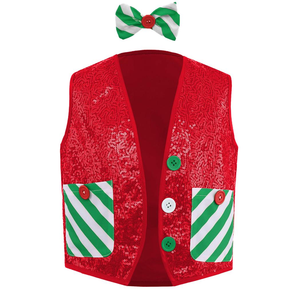 Boys Sparkly Sequins Christmas Santa Elf Sleeveless Vest Waistcoat Jacket